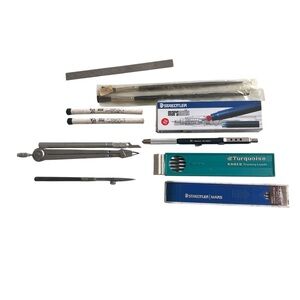 Vintage Lot of Drafting Supplies Drawing Leads Staedtler Mars Compass Brushes